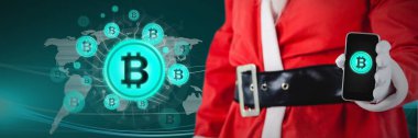 bitcoin simgeler ve Noel Noel Baba holding telefon