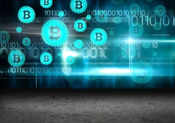 Bitcoin 그래픽 아이콘 및 바이너리 코드 — 스톡 사진