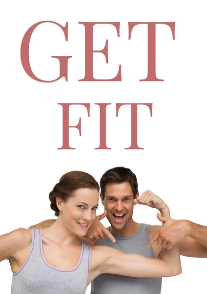 Get fit text and fitness couple — Stock Photo, Image