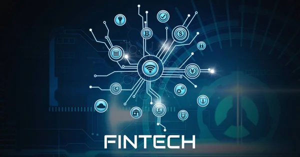 Fintech varie icone aziendali con la tecnologia — Foto Stock