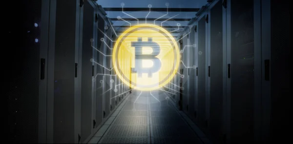 Symbol of bitcoin digital cryptocurrency — Stock Photo, Image