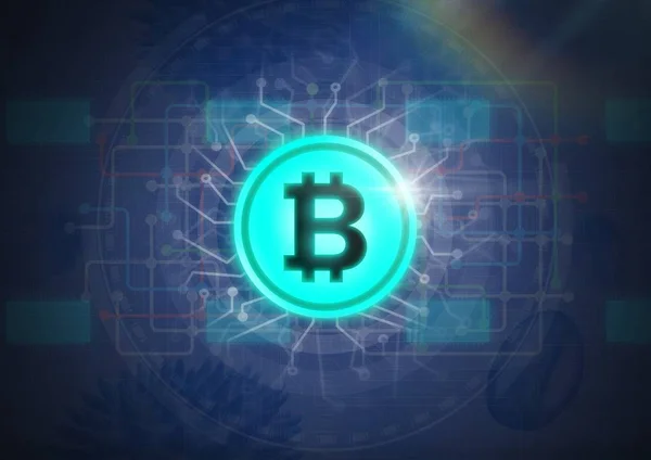 Bitcoin grafické ikony s energie obvody — Stock fotografie