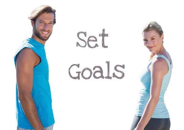 Establecer objetivos de texto y fitness pareja — Foto de Stock