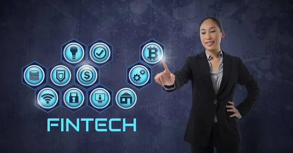 Businesswoman touching Fintech — Stock Photo, Image