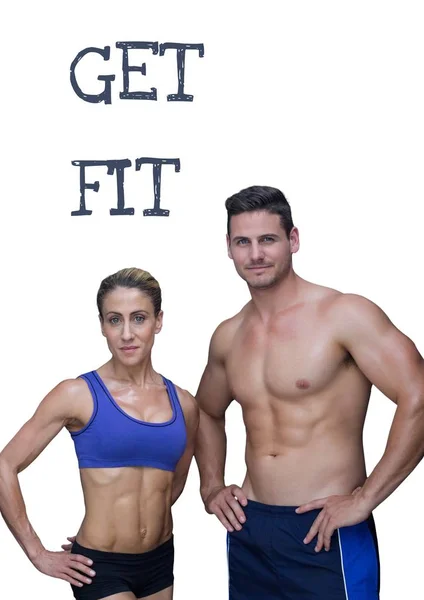 Get fit tekst en fitness paar — Stockfoto