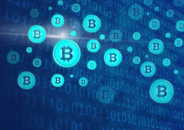 Bitcoin 그래픽 아이콘 및 바이너리 코드 — 스톡 사진