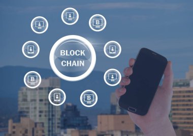 Zinciri ağ daireler ve el telefon tutarak engellemek