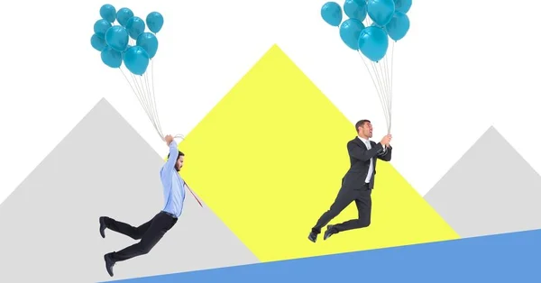 Geschäftsleute schweben mit Luftballons mit minimalen Formen — Stockfoto