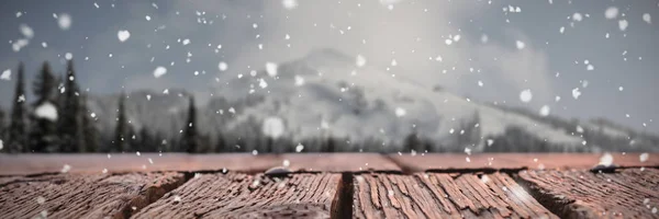 Покрытая снегом гора с соснами — стоковое фото