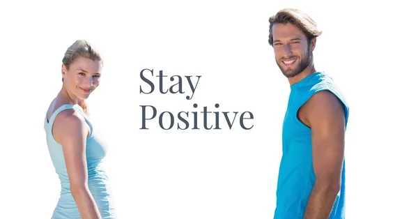 Zůstat pozitivní text a fitness pár — Stock fotografie