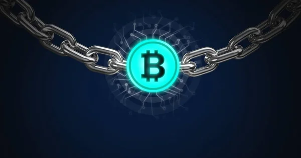 Cadeia segurando ícone gráfico bitcoin — Fotografia de Stock