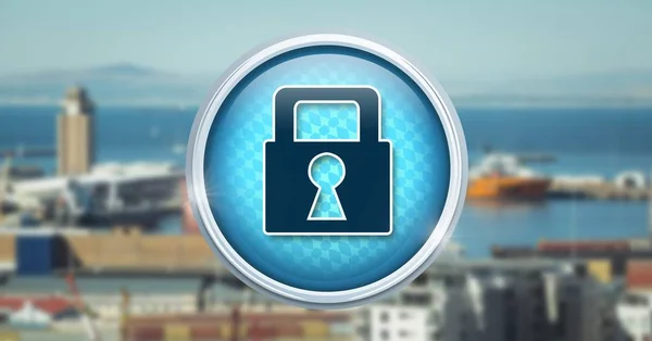 Security lock-pictogram in de haven van de poort van de stad — Stockfoto