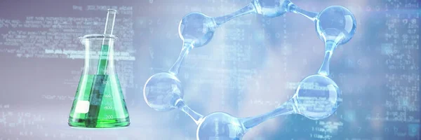 Структура ДНК проти лабораторної колби — стокове фото