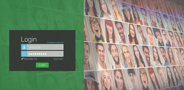 ログイン ページの肖像画のコラージュ — ストック写真