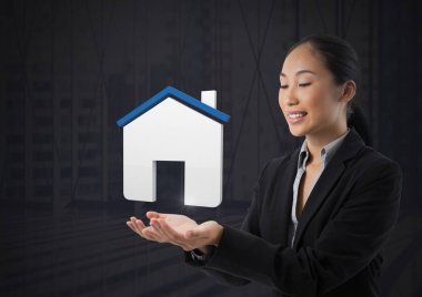 Ev simgesini simge ve iş kadını 