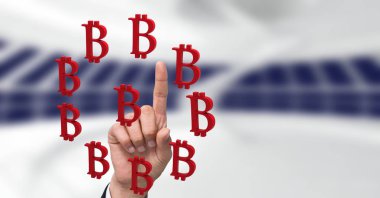 Bitcoin sembol simgeler dokunmadan el
