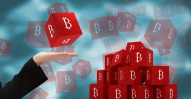 El bitcoin sembol simgeler ile açık