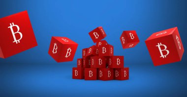 mavi arka plan ile bitcoin sembol simgeler