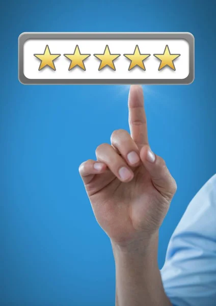 Hand touching five star review ratings — Stock Photo, Image