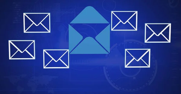 3D email message icons with blue background — Stock Photo, Image