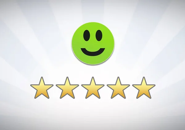 Lachebekje en 5 sterren feedback bekijken rating — Stockfoto