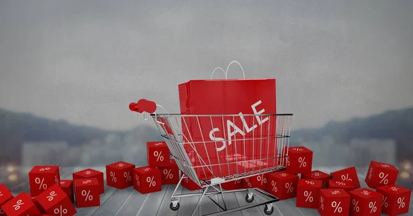 Sale shopping trolley and bags — Stock Photo, Image