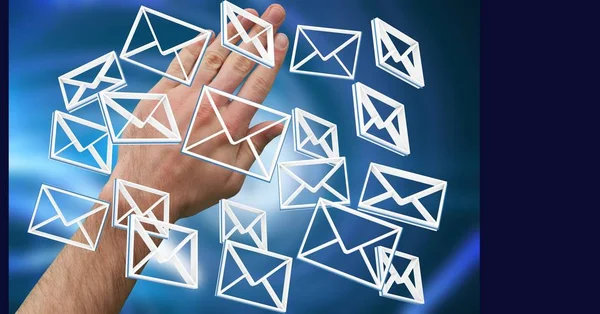 Hand open with 3D email message icons — Stock Photo, Image