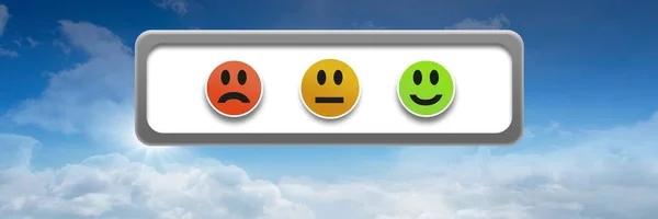 Feedback smiley faces satisfaction icons in sky — Stock Photo, Image
