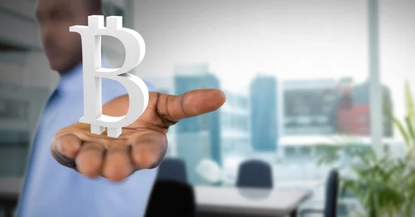 Ručně otevřít ikonou bitcoin symbol — Stock fotografie