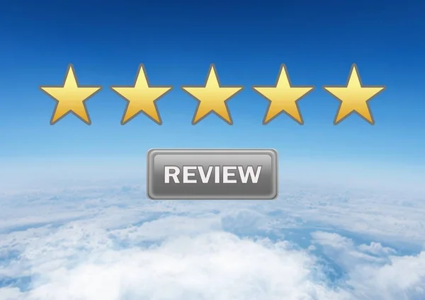 Vijf sterren review beoordeling knop in de hemel — Stockfoto