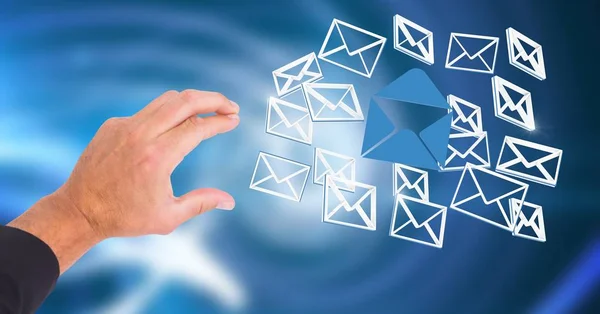 Hand touching 3D email message icons Royalty Free Stock Images