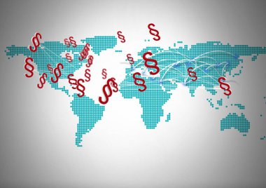 Dünya Haritası ile 3d bölüm sembol simgeler dijital bileşik