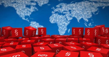 Dünya Haritası ile 3d bölüm sembol simgeler dijital bileşik