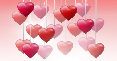 İpte asılı Bubbly Sevgililer kalplerin dijital bileşik