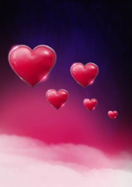 Digital composite of Shiny bubbly Valentines hearts with purple misty background clipart