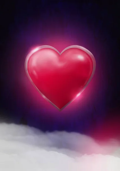 Compuesto Digital Corazón Brillante Que Brilla Con Fondo Brumoso Púrpura — Foto de Stock