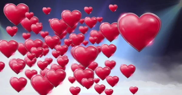 Digitale Composiet Van Glanzende Bubbly Valentines Harten Met Paarse Mistige — Stockfoto