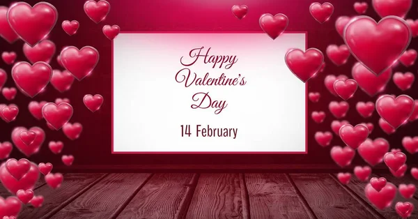 Compuesto Digital Feliz Día San Valentín Febrero Texto Brillantes Corazones —  Fotos de Stock