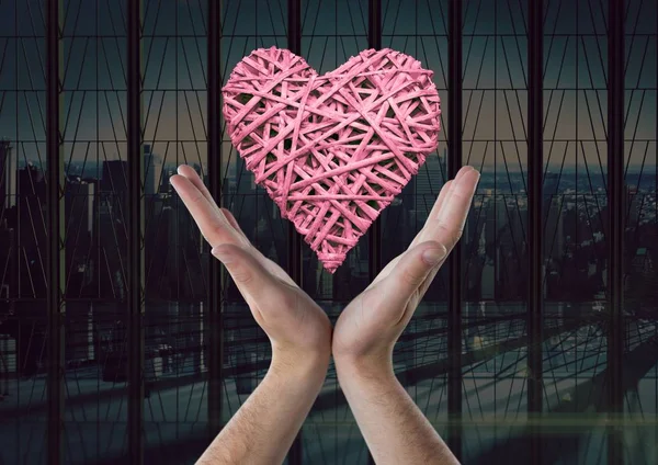 Ψηφιακός Σύνθετος Γυναίκας Ανοίξτε Χέρια Και Την Καρδιά Από Παράθυρο — Φωτογραφία Αρχείου