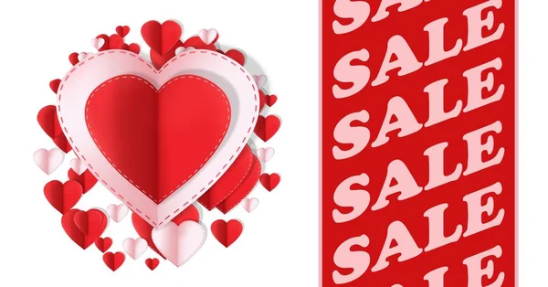 Compuesto Digital Venta Texto Papel Corazones San Valentín Forma Círculo —  Fotos de Stock