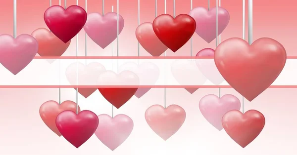 Digital Composite Bubbly Valentines Hearts Hanging String Empty Box — Stock Photo, Image