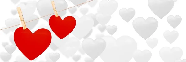 Compuesto Digital Corazones Colgantes San Valentín Corazones Amor Fondo —  Fotos de Stock