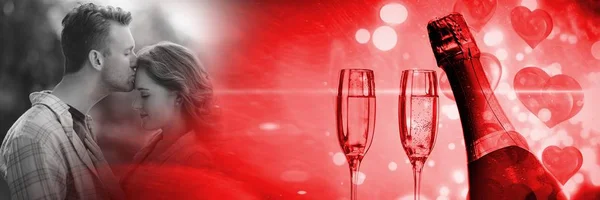 Composito Digitale Coppia Con Transizione Amore San Valentino Bicchieri Champagne — Foto Stock