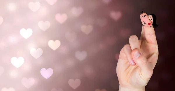 Cyfrowy Kompozytowy Palców Walentynki Miłość Para Bokeh Kolorowe Serca Światła — Zdjęcie stockowe