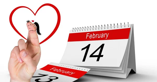 Digitale Composiet Van Valentijnsdag Vingers Hou Paar Februari Kalender — Stockfoto