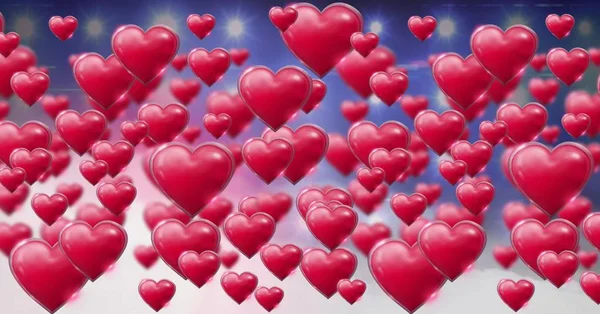 Digitální Složený Lesklé Bublinky Valentines Srdce Fialovým Zamlžené Pozadí Světla — Stock fotografie
