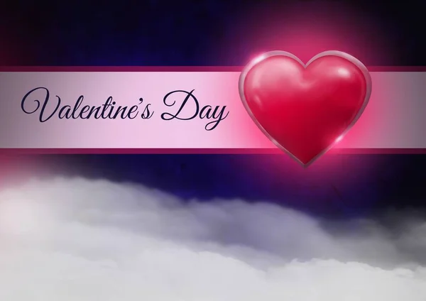 Digital Composite Valentine Day Text Shiny Heart Glowing Purple Misty — Stock Photo, Image