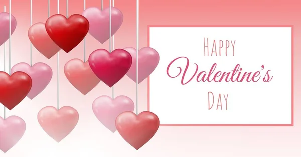 Cyfrowy Kompozytowy Szczęśliwy Valentine Day Tekstu Szampan Walentynki Serca Wisi — Zdjęcie stockowe