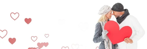 Ψηφιακός Σύνθετος Από Ζευγάρι Του Αγίου Βαλεντίνου Κρατώντας Την Καρδιά — Φωτογραφία Αρχείου