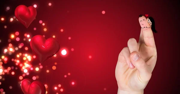 Cyfrowy Kompozytowy Palców Walentynki Miłość Para Musujące Rozżarzone Serca — Zdjęcie stockowe